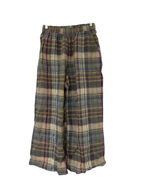 Oysho Womens Wide leg Pants Small Multicolor Plaid checked Linen 0318/193 NWT